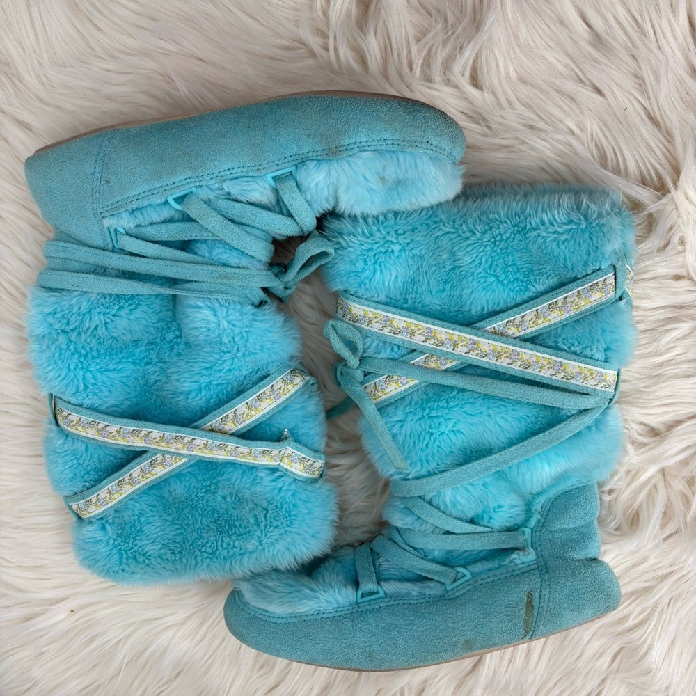 Vtg 00's Victoria's Secret Faux Fur Baby Blue Slipper Boots Size Small (US 6/7)
